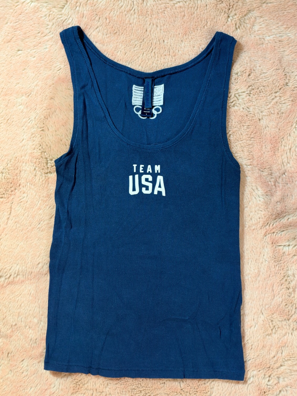 SKIMS Navy Blue Ribbed Tank with 'TEAM USA' Print